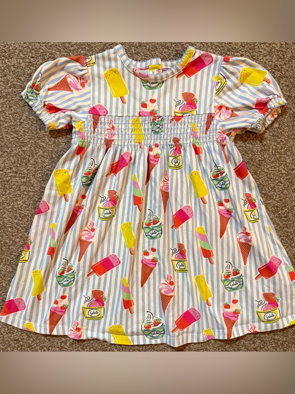Mini Boden Blue and Multicolor Ice Cream Print Dress